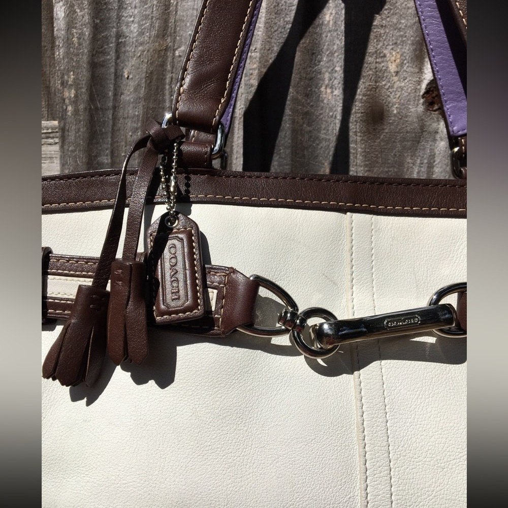 Vintage Coach Hampton Tote Shoulder Bag White Leather F10521 - Picture 4 of 11
